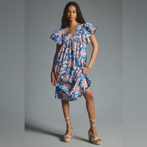 Anthropologie Blue Flutter Sleeve Sundress